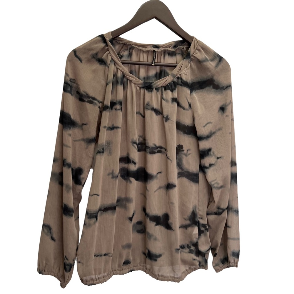 Soya Concept Taupe Black Scoop Neck Long Sleeve Top Size S